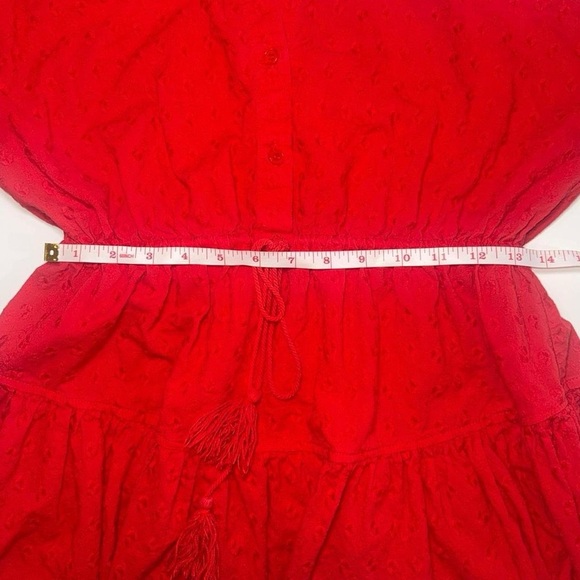 Chelsea & Violet Red Gameday Eyelet Puff Sleeve Button Front mini Dress SZ M - Picture 8 of 11